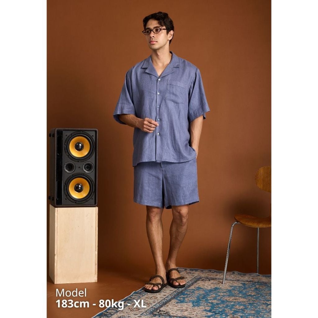 Áo Sơ Mi Nam Relax Form Rộng, Cổ Danton, Lai Ngang Linen Solene Vải Mềm Mát HISHOO A1T004
