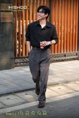 Áo Sơ Mi Nam Đen Tay Dài Relax Form Rộng, Cổ Thường, Lai Ngang Linen Solene Vải Mềm Mát HISHOO A2T003