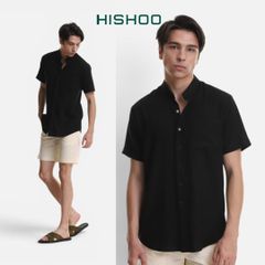 Áo Sơ Mi Nam Relax Form Rộng, Cổ Tàu Vuông, Lai Ngang Linen Solene Vải Mềm Mát HISHOO A1T002