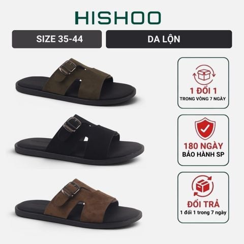 Dép lê bệt Nam quai ngang 1 khóa da lộn lót da premium Manto 6 HISHOO K003