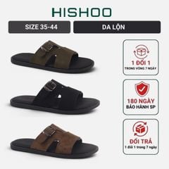 Dép lê bệt Nam quai ngang 1 khóa da lộn lót da premium Manto 6 HISHOO K003