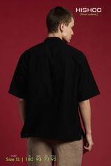 Áo Sơ Mi Nam Đen Relax Form Rộng, Cổ Tàu Tròn, Lai Ngang Linen Solene Vải Mềm Mát HISHOO A1T001
