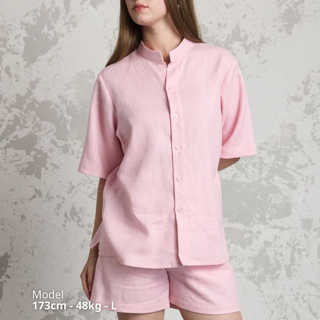 Áo Sơ Mi Nữ Relax Form Rộng, Cổ Tàu Vuông, Lai Ngang Linen Solene Vải Mềm Mát HISHOO A1G002