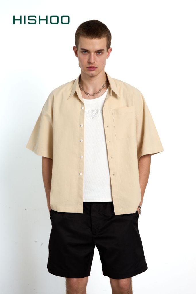 Áo Sơ Mi Nam Relax Form Rộng Linen Solene Vải Mềm Mát HISHOO AB001