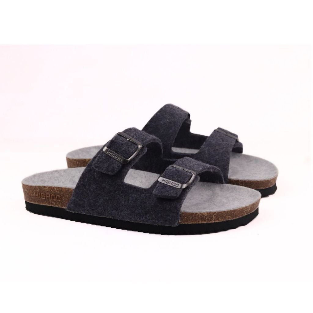 Dép đế trấu birken 2 khoá vải dạ Premium HISHOO B093