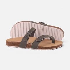 Dép đế trấu Birken Rêu quai ngang xỏ ngón da bò HISHOO M098