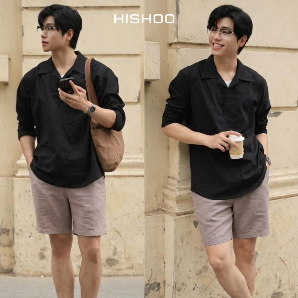 Quần short nam Linen Solene HISHOO Thoáng mát giữ form mặc đi chơi đi làm Q1T001