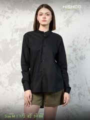 Áo Sơ Mi Tay Dài Nữ Đen Relax Form Rộng, Cổ Tàu Vuông, Lai Ngang Linen Solene Vải Mềm Mát HISHOO A2G002