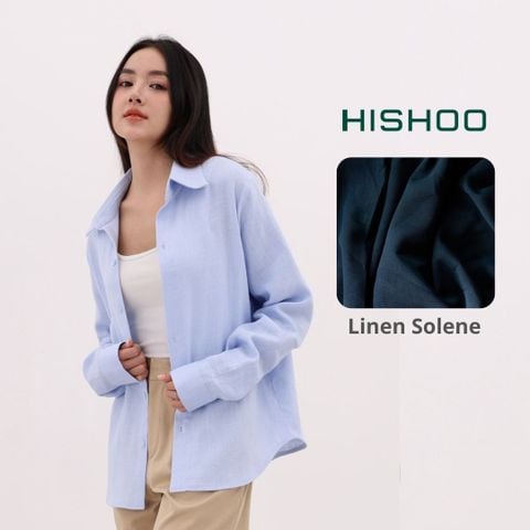 Áo Sơ Mi Tay Dài Nữ Relax Form Rộng, Cổ Thường, Lai Ngang Linen Solene Vải Mềm Mát HISHOO A2G003
