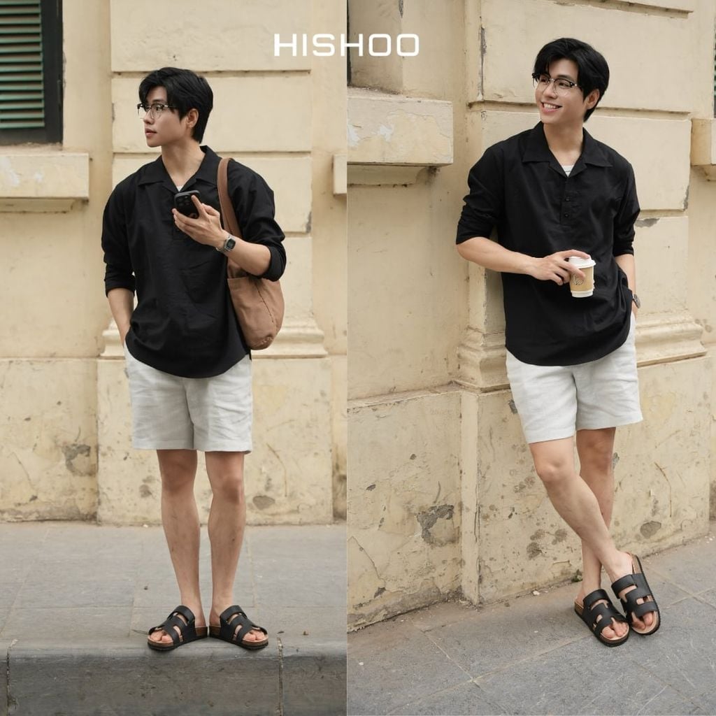 Quần short nam Linen Solene HISHOO Thoáng mát giữ form mặc đi chơi đi làm Q1T001