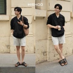 Quần short nam Linen Solene HISHOO Thoáng mát giữ form mặc đi chơi đi làm Q1T001