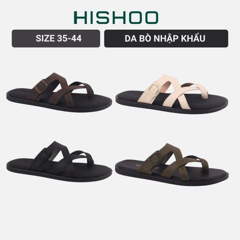 Dép lê bệt Nam quai ngang xỏ ngón lót da premium Manto 6 HISHOO W008