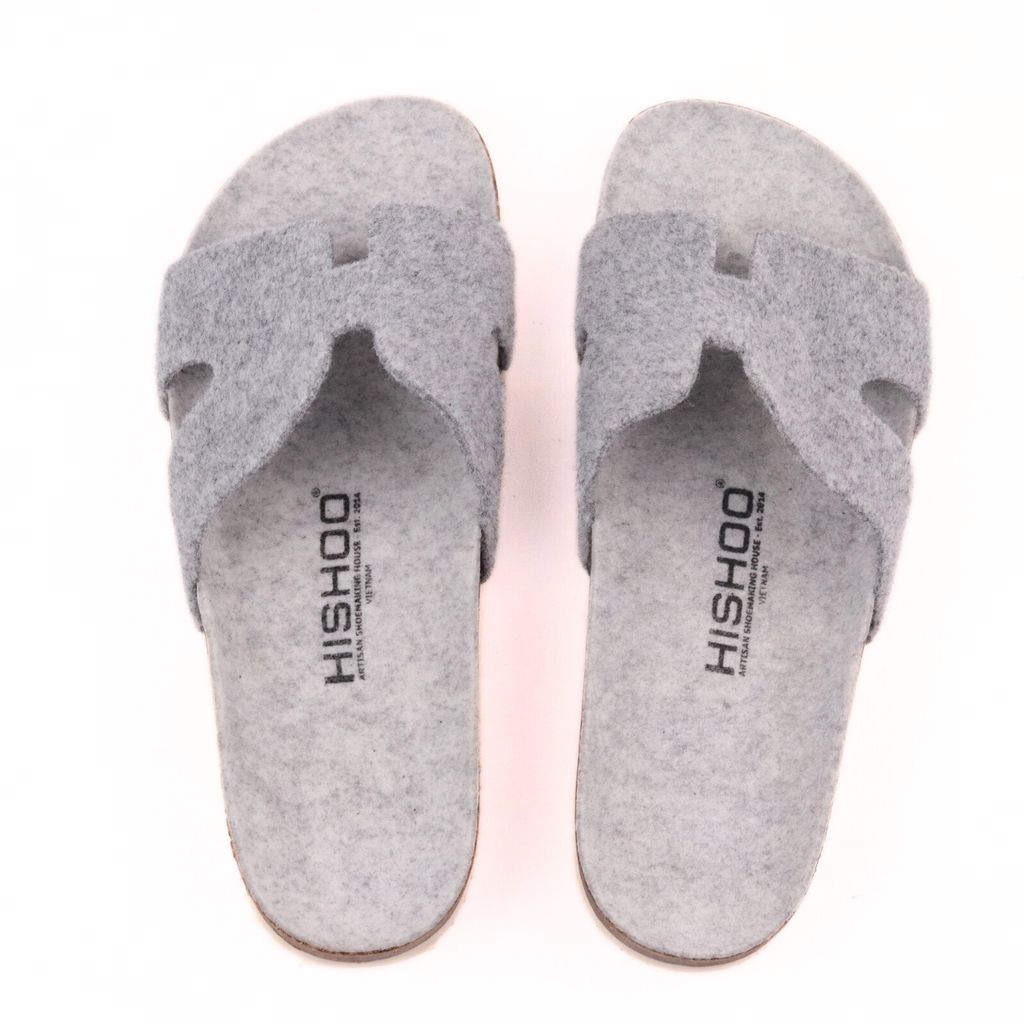 Dép đế trấu birken chữ H vải dạ Premium HISHOO B095