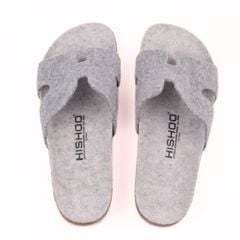 Dép đế trấu birken chữ H vải dạ Premium HISHOO B095