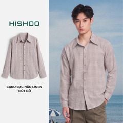 Áo Sơ Mi Caro Nút Gỗ Tay Dài Nam Relax Form Rộng, Cổ Thường, Lai Ngang Linen Solene Vải Mềm Mát HISHOO A2T003