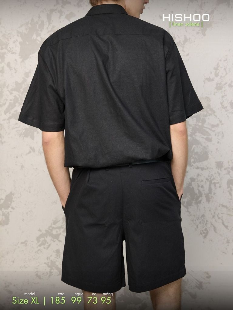 Quần short nam Đen Linen Solene HISHOO Thoáng mát giữ form mặc đi chơi đi làm Q1T001