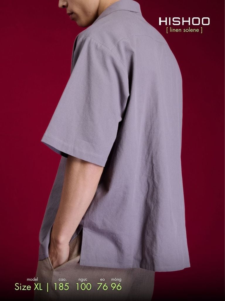 Áo Sơ Mi Xám Môn Nam Relax Form Rộng, Cổ Thường, Lai Ngang Linen Solene Vải Mềm Mát HISHOO A1T003