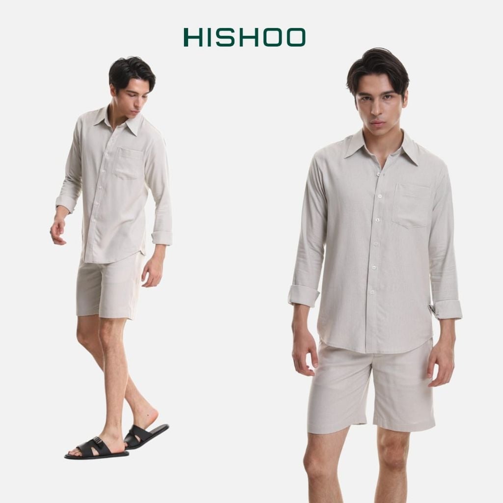 Áo Sơ Mi Nam Tay Dài Relax Form Rộng, Cổ Thường, Lai Ngang Linen Solene Vải Mềm Mát HISHOO A2T003