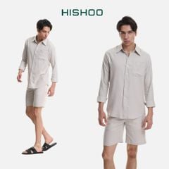 Áo Sơ Mi Nam Tay Dài Relax Form Rộng, Cổ Thường, Lai Ngang Linen Solene Vải Mềm Mát HISHOO A2T003