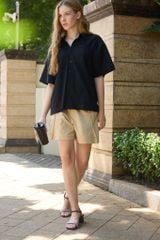 Quần kaki nữ lưng cao xếp li Hishoo short suông basic mặc đi chơi, đi làm HISHOO QG002