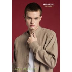 Áo Sơ Mi Nam Tay Dài Relax Form Rộng, Cổ Tàu Vuông, Lai Ngang Linen Solene Vải Mềm Mát HISHOO A2T002