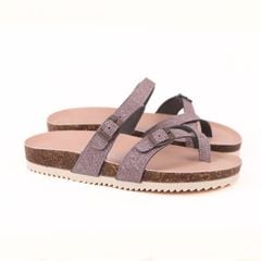 Dép đế trấu birken Xỏ Ngón Nâu Demin Khóa Nâu Premium HISHOO B098