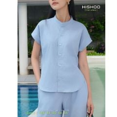 Áo Sơ Mi Nữ Tay Ngắn Relax Form Rộng, Cổ Tàu Vuông, Linen Solene Vải Mềm Mát HISHOO A4G002