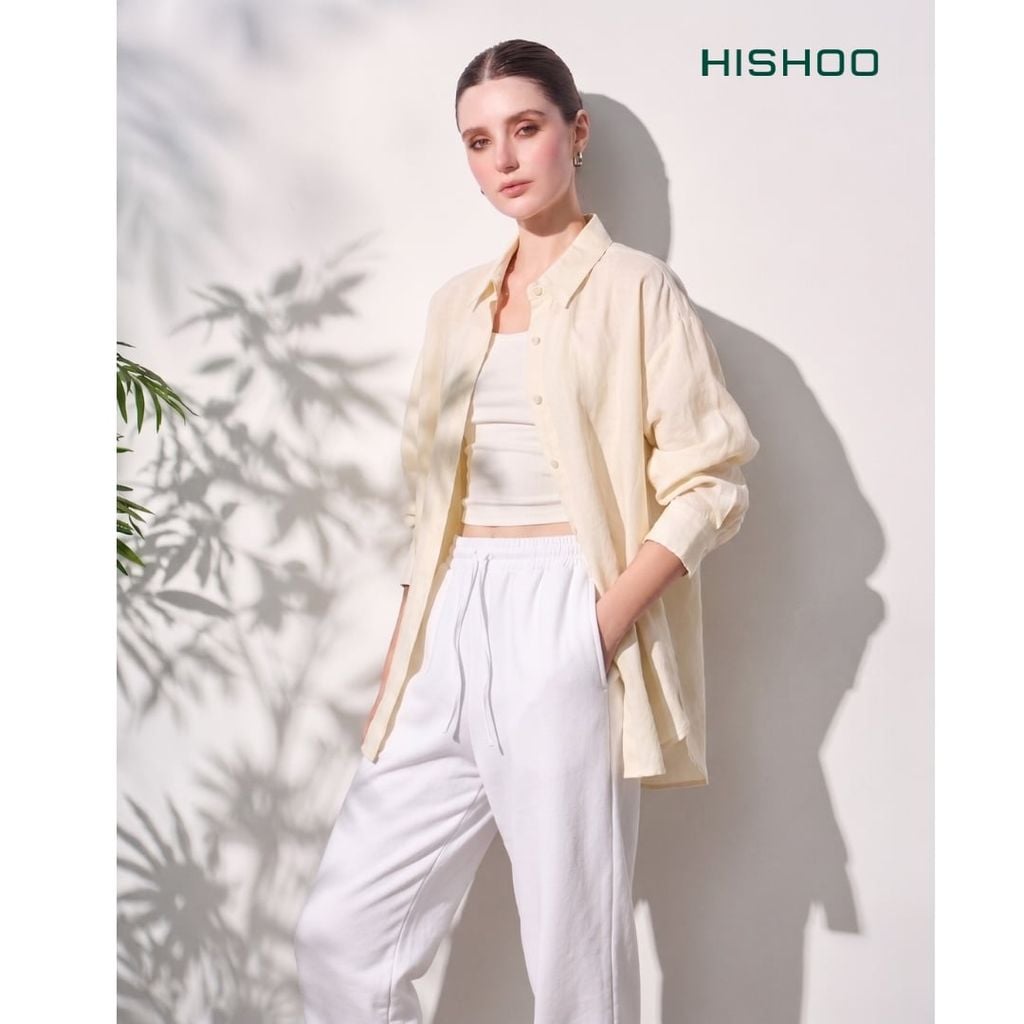 Áo Sơ Mi Tay Dài Nữ Relax Form Rộng, Cổ Thường, Lai Ngang Linen Solene Vải Mềm Mát HISHOO A2G003