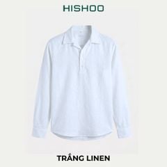 Áo Sơ Mi Nam Tay Dài Relax Form Rộng, Cổ Polo Danton, Xẻ V Linen Solene Vải Mềm Mát HISHOO A3T004