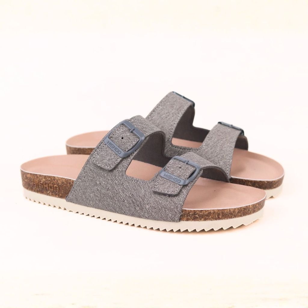Dép đế trấu birken 2 khóa Xám Demin Khóa Xám Premium HISHOO B093