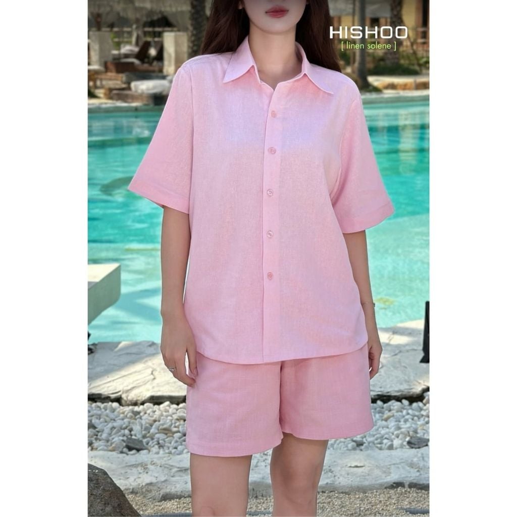 Quần short nữ Linen Solene HISHOO Thoáng mát giữ form mặc đi chơi đi làm Q1G001