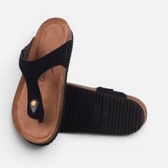 Dép đế trấu birken quai ngang xỏ ngón da lộn premium HISHOO H116