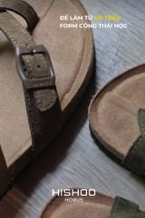 Dép đế trấu birken quai ngang xỏ ngón da lộn premium HISHOO H098