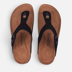 Dép đế trấu birken quai ngang xỏ ngón da lộn premium HISHOO H116