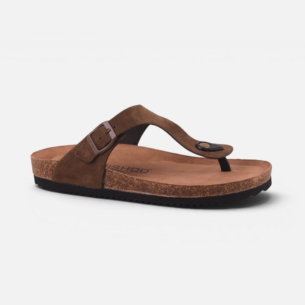 Dép đế trấu birken quai ngang xỏ ngón da lộn premium HISHOO H116