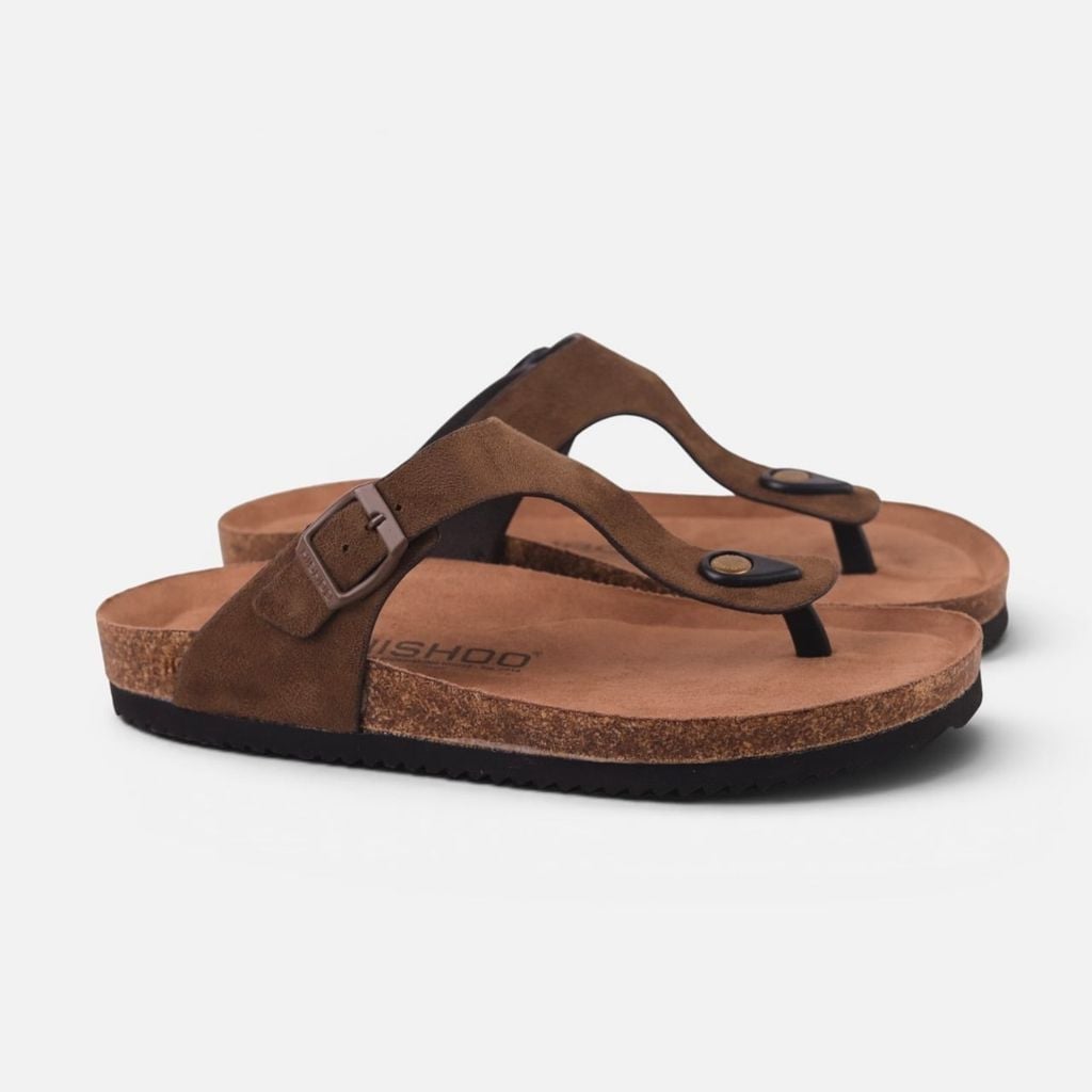 Dép đế trấu birken quai ngang xỏ ngón da lộn premium HISHOO H116