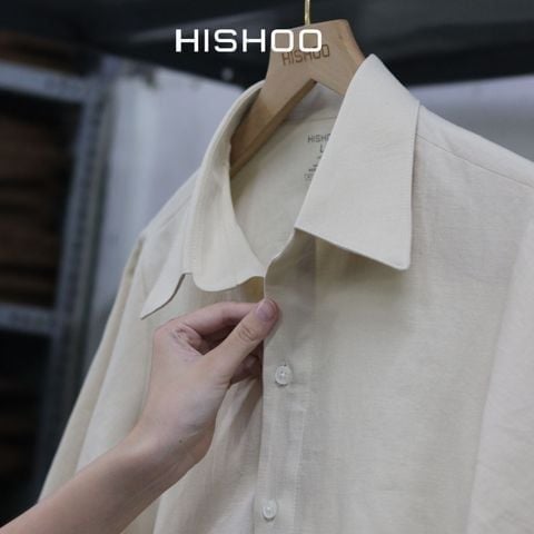 Áo Sơ Mi Nữ Kem Relax Form Rộng, Cổ Thường, Lai Ngang Linen Solene Vải Mềm Mát HISHOO A1G003