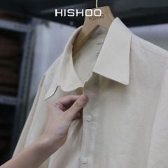 Áo Sơ Mi Nữ Kem Relax Form Rộng, Cổ Thường, Lai Ngang Linen Solene Vải Mềm Mát HISHOO A1G003