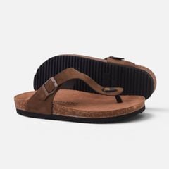 Dép đế trấu birken quai ngang xỏ ngón da lộn premium HISHOO H116