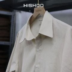 Áo Sơ Mi Nữ Kem Relax Form Rộng, Cổ Thường, Lai Ngang Linen Solene Vải Mềm Mát HISHOO A1G003