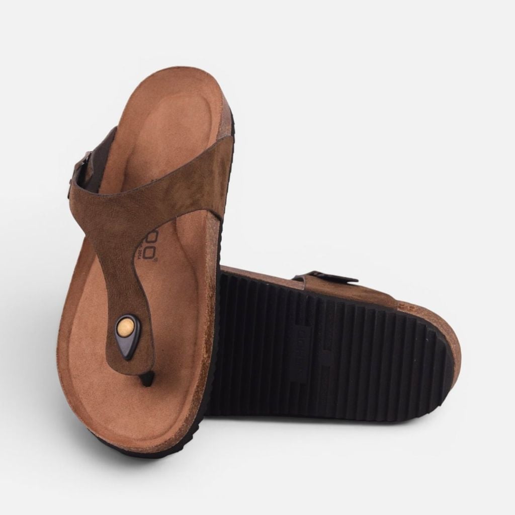 Dép đế trấu birken quai ngang xỏ ngón da lộn premium HISHOO H116