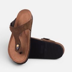Dép đế trấu birken quai ngang xỏ ngón da lộn premium HISHOO H116