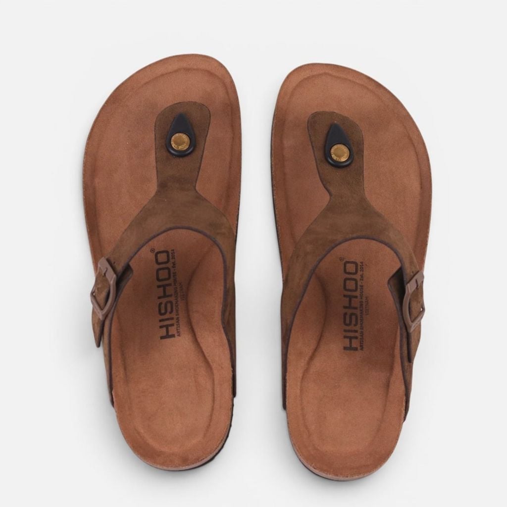 Dép đế trấu birken quai ngang xỏ ngón da lộn premium HISHOO H116