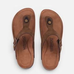 Dép đế trấu birken quai ngang xỏ ngón da lộn premium HISHOO H116