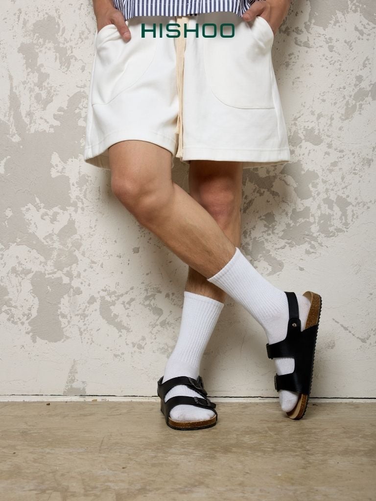 Dép đế trấu Sandal birken quai ngang 2 khoá da bò HISHOO M102