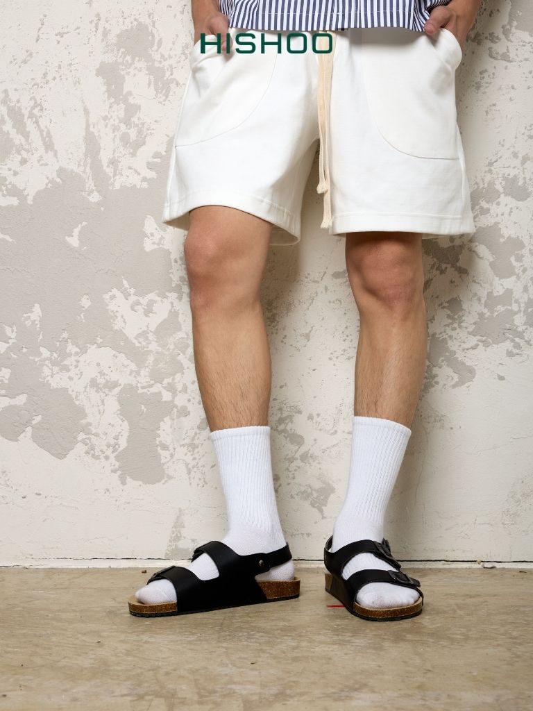 Dép đế trấu Sandal birken quai ngang 2 khoá da bò HISHOO M102