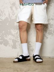 Dép đế trấu Sandal birken quai ngang 2 khoá da bò HISHOO M102