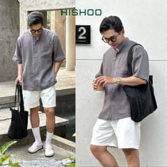 Áo Sơ Mi Nam Relax Form Rộng, Cổ Tàu Vuông, Lai Ngang Linen Solene Vải Mềm Mát HISHOO A1T002