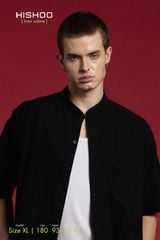 Áo Sơ Mi Nam Đen Relax Form Rộng, Cổ Tàu Tròn, Lai Ngang Linen Solene Vải Mềm Mát HISHOO A1T001