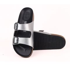 Dép đế trấu birken Bạc quai ngang 2 khóa Hishoo M093